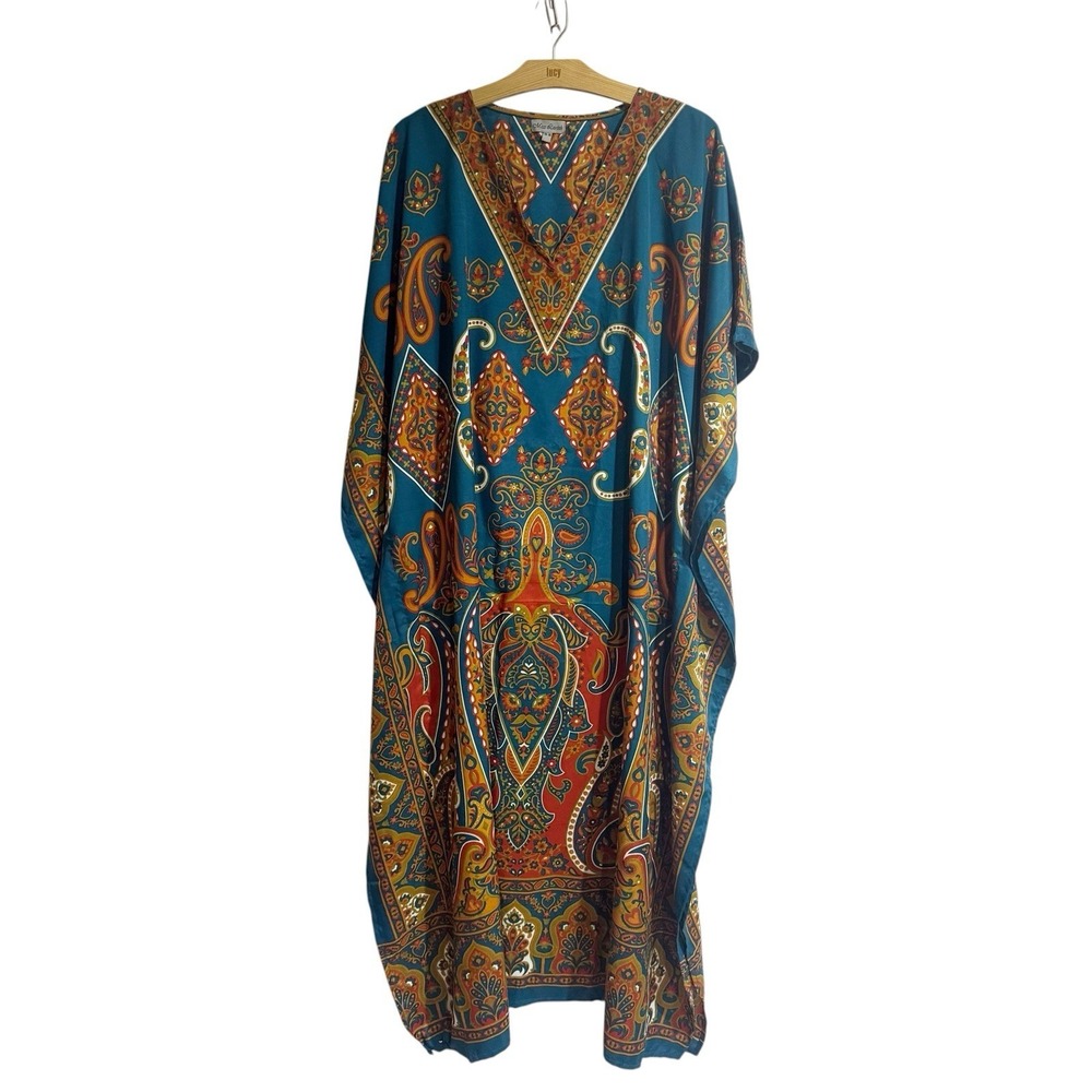 Miss Lavish London Women 10-16 Kaftan Mumu Turquoise Blue Rust Red